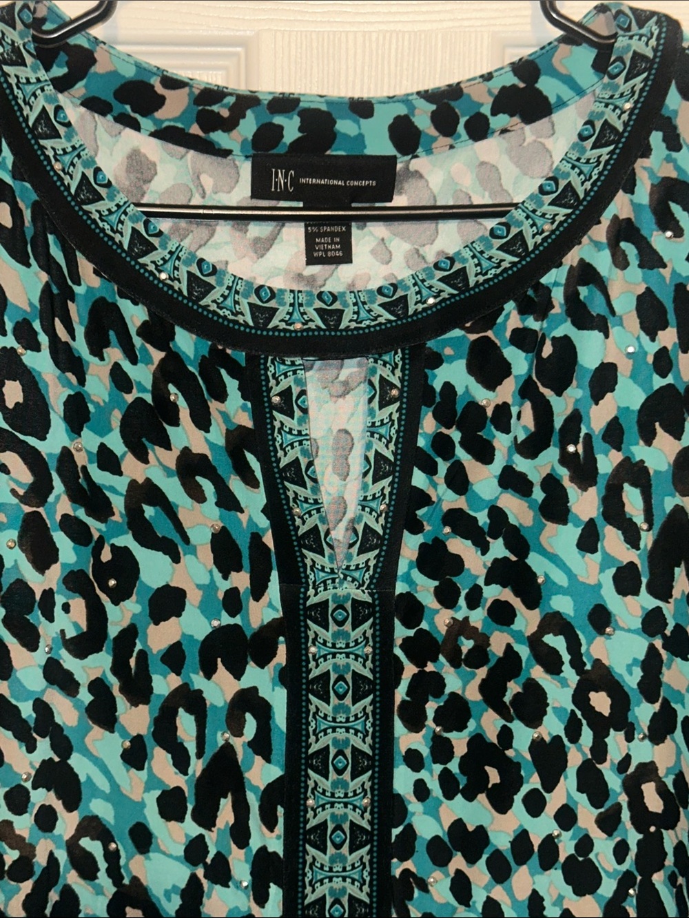 INC International Concepts Turquoise Black Leopard Print Tunic - Picture 2 of 10